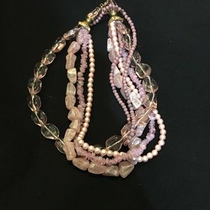 Pink layered necklace and hoop earring set